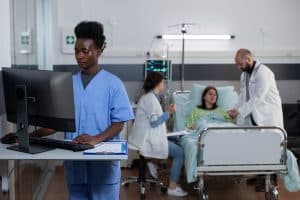 Nurse working on computer